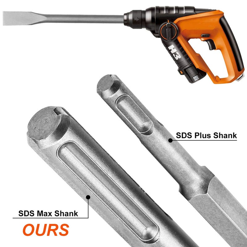 CertBuy 6-Piece SDS Max Concrete Drill Bit Set - Rotary Hammer Bits Including Point, Flat and Scaling Chisels - Image 4